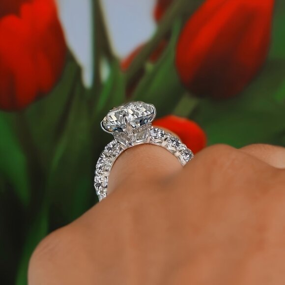 Oval Cut Moissanite S925 Sterling Silver Rings, 3ct Oval Moissanite Ring - Picture 4 of 8